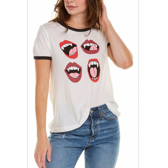 Wildfox Johnny Fang Graphic Ringer Tee M NWT - Picture 3 of 8